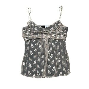 Y2K Fairy Lace Cami Tank 2000s‎ Medium Brown Floral Studio Y USA Made Babydoll